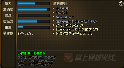 CF网剧冠军武器套装属性